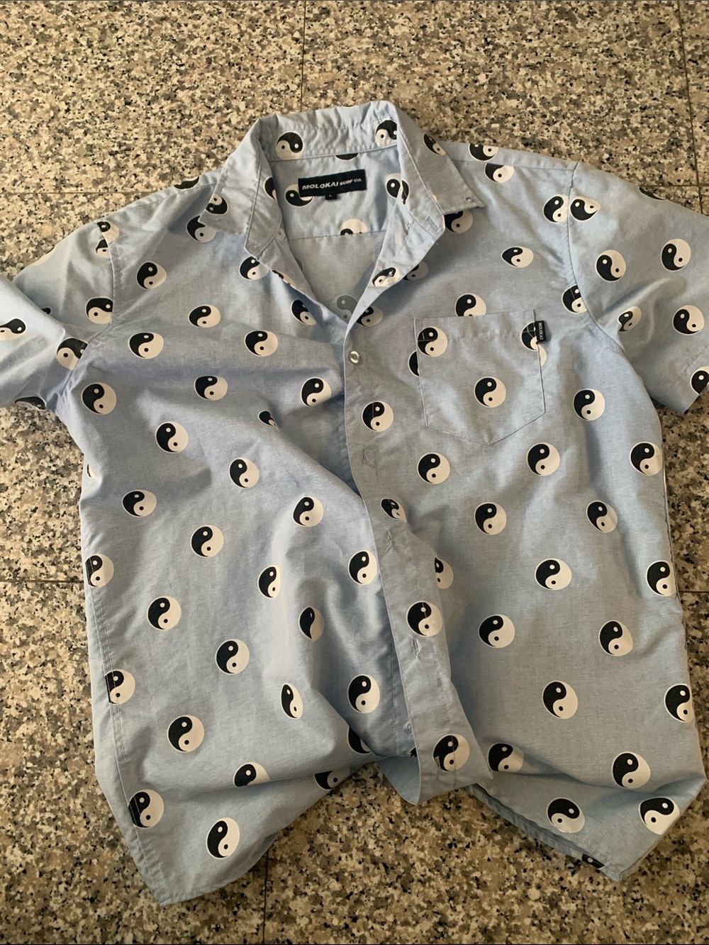 Casual Light Blue Yin Yang Print Short-Sleeve Shirt